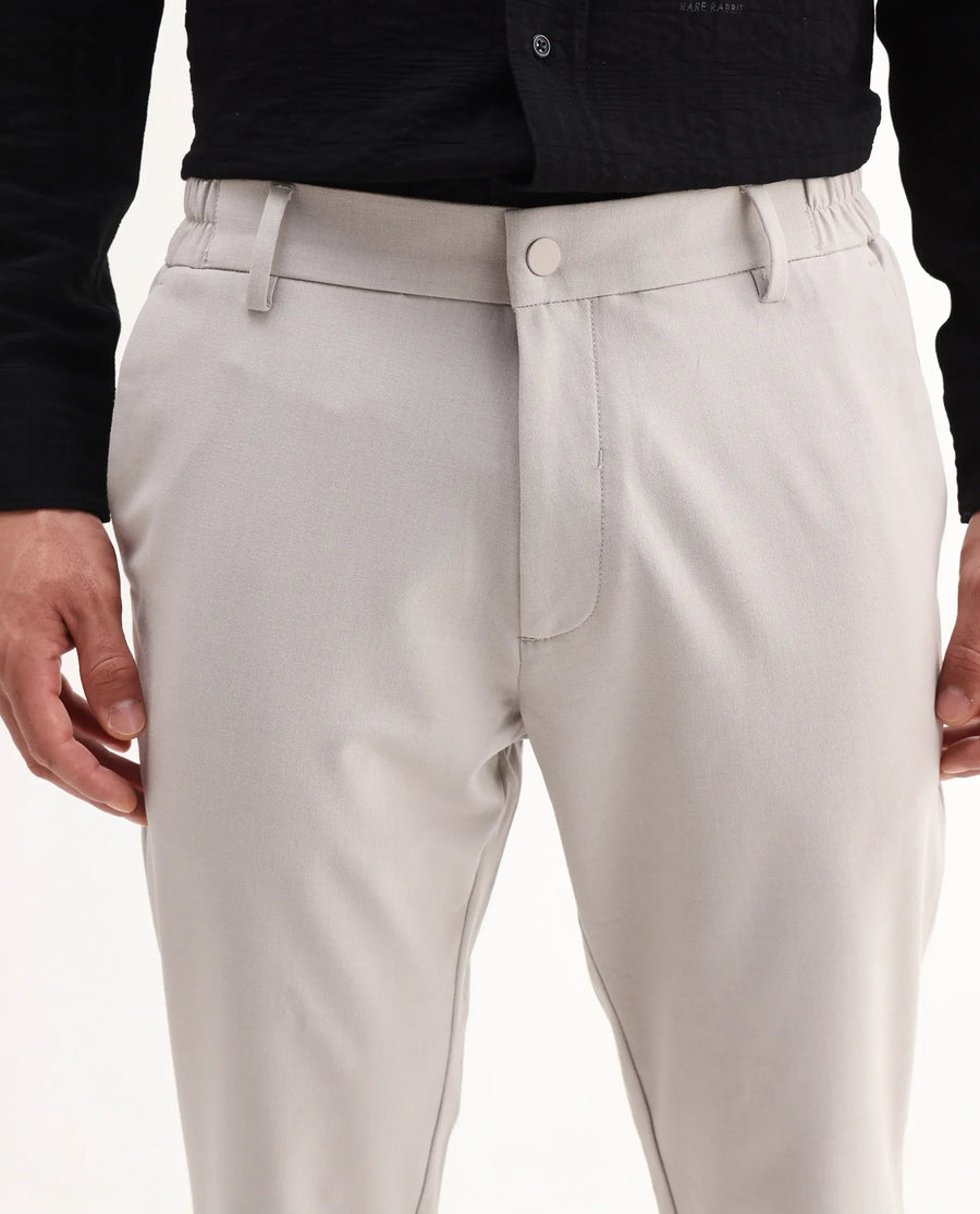 Rare Rabbit Men's Travel-Aw25 Light Beige Polyester Blend Plain Regular Fit Trouser