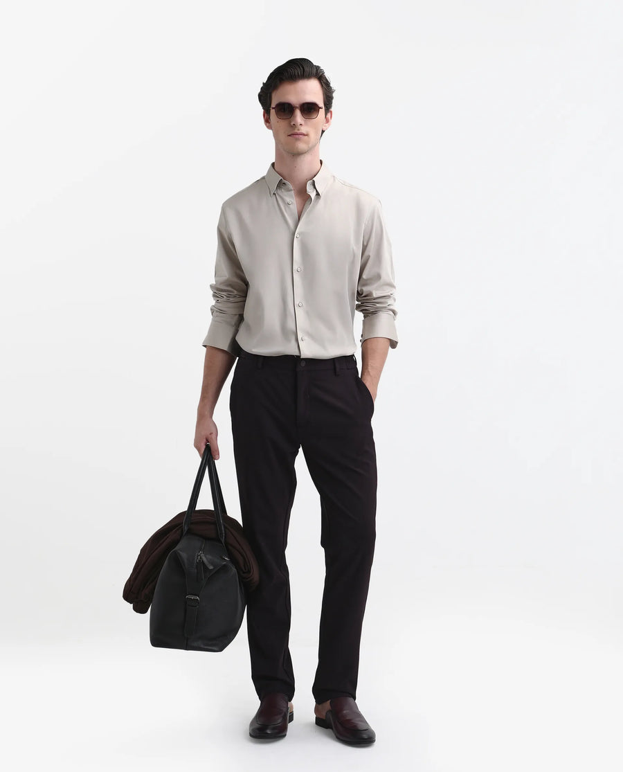 Rare Rabbit Men's Travel-Stk Maroon Polyester Blend Plain Regular Fit Trouser