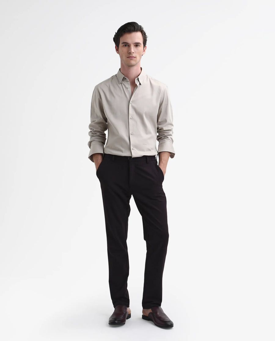 Rare Rabbit Men's Travel-Stk Maroon Polyester Blend Plain Regular Fit Trouser