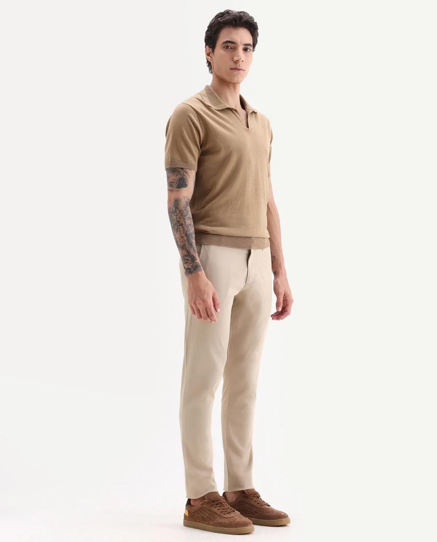 Rare Rabbit Men's Trellis Beige Cotton Plain Regular Fit Trouser