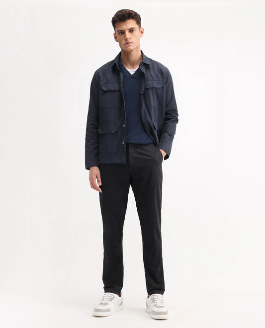 Rare Rabbit Men's Trello Black Cotton Blend Plain Regular Fit Trouser