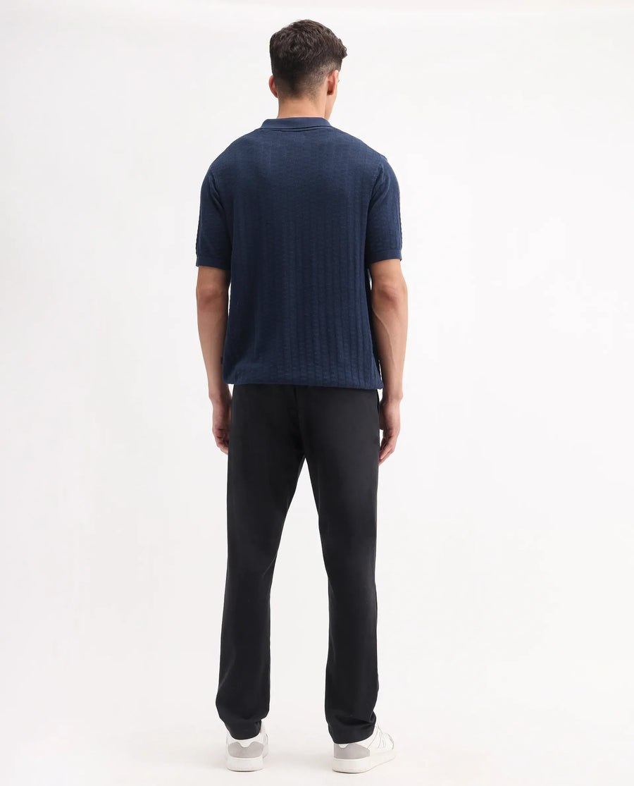 Rare Rabbit Men's Trello Black Cotton Blend Plain Regular Fit Trouser