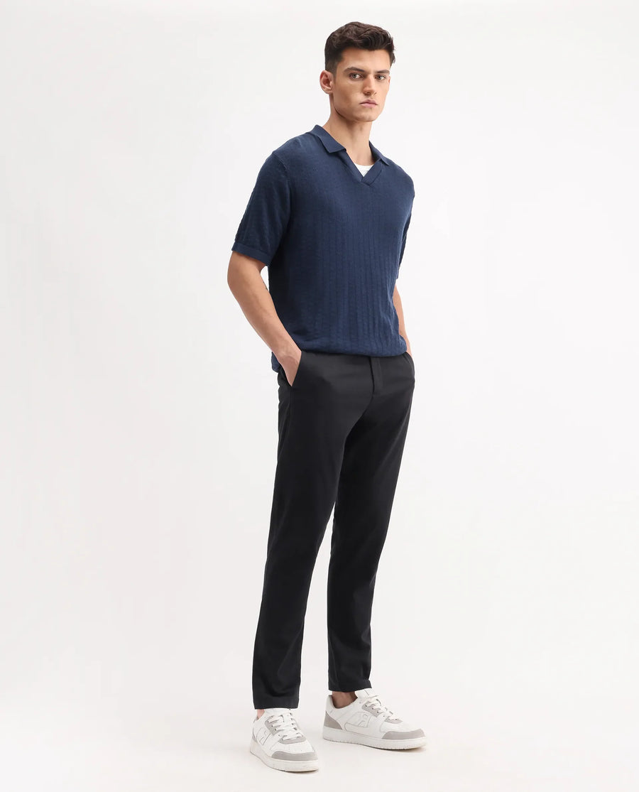 Rare Rabbit Men's Trello Black Cotton Blend Plain Regular Fit Trouser
