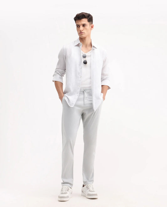 Rare Rabbit Men's Trello Light Grey Cotton Blend Plain Regular Fit Trouser