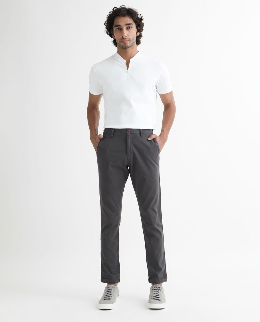 Rare Rabbit Men's Trews-1 Grey Cotton Plain Regular Fit Trouser