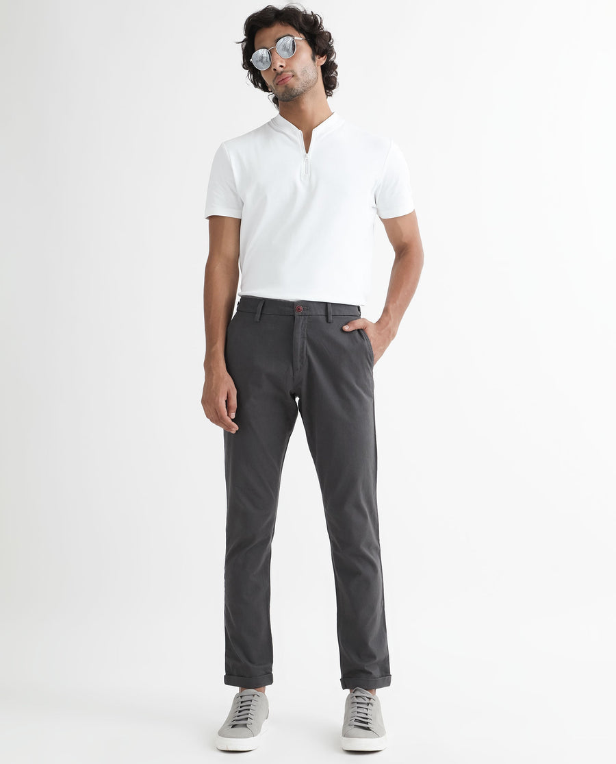Rare Rabbit Men's Trews-1 Grey Cotton Plain Regular Fit Trouser