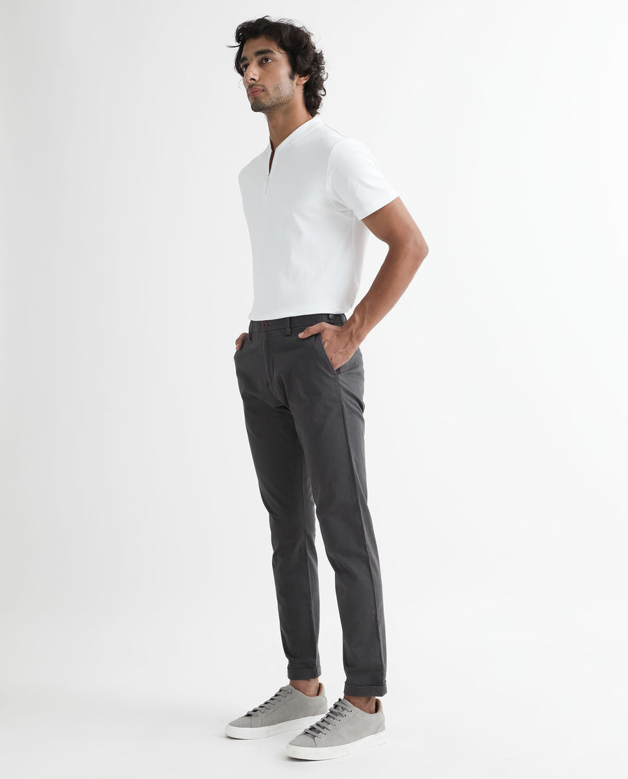 Rare Rabbit Men's Trews-1 Grey Cotton Plain Regular Fit Trouser