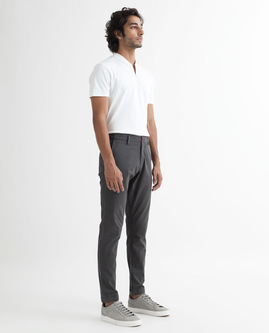 Rare Rabbit Men's Trews-1 Grey Cotton Plain Regular Fit Trouser