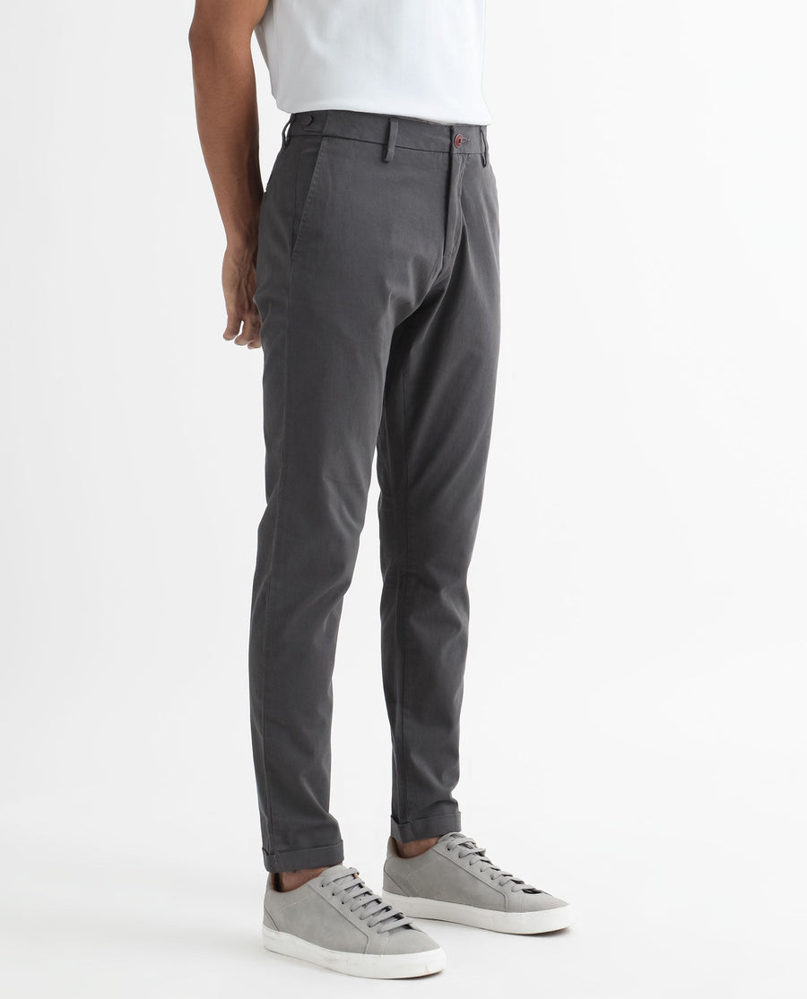 Rare Rabbit Men's Trews-1 Grey Cotton Plain Regular Fit Trouser