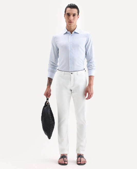 Rare Rabbit Men's Trews-22 White Cotton Plain Regular Fit Trouser