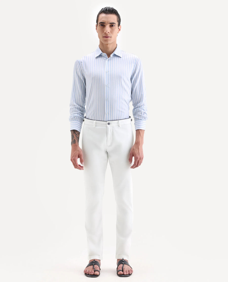 Rare Rabbit Men's Trews-22 White Cotton Plain Regular Fit Trouser