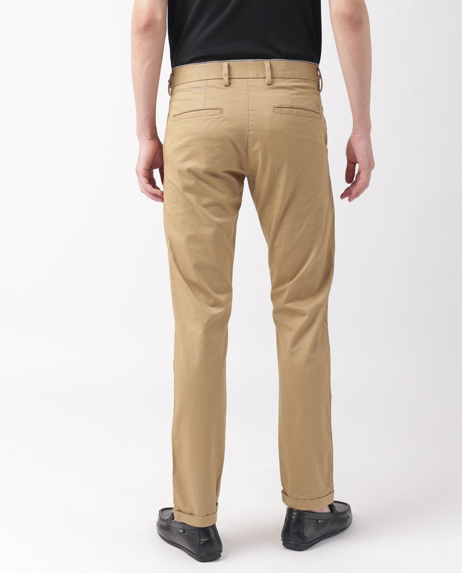 Rare Rabbit Men's Trews-1 Khaki Cotton Plain Regular Fit Trouser