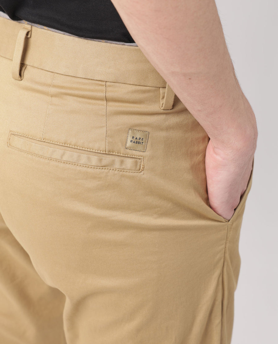 Rare Rabbit Men's Trews-1 Khaki Cotton Plain Regular Fit Trouser