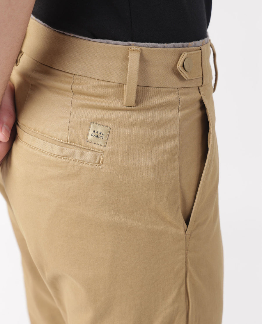 Rare Rabbit Men's Trews-1 Khaki Cotton Plain Regular Fit Trouser