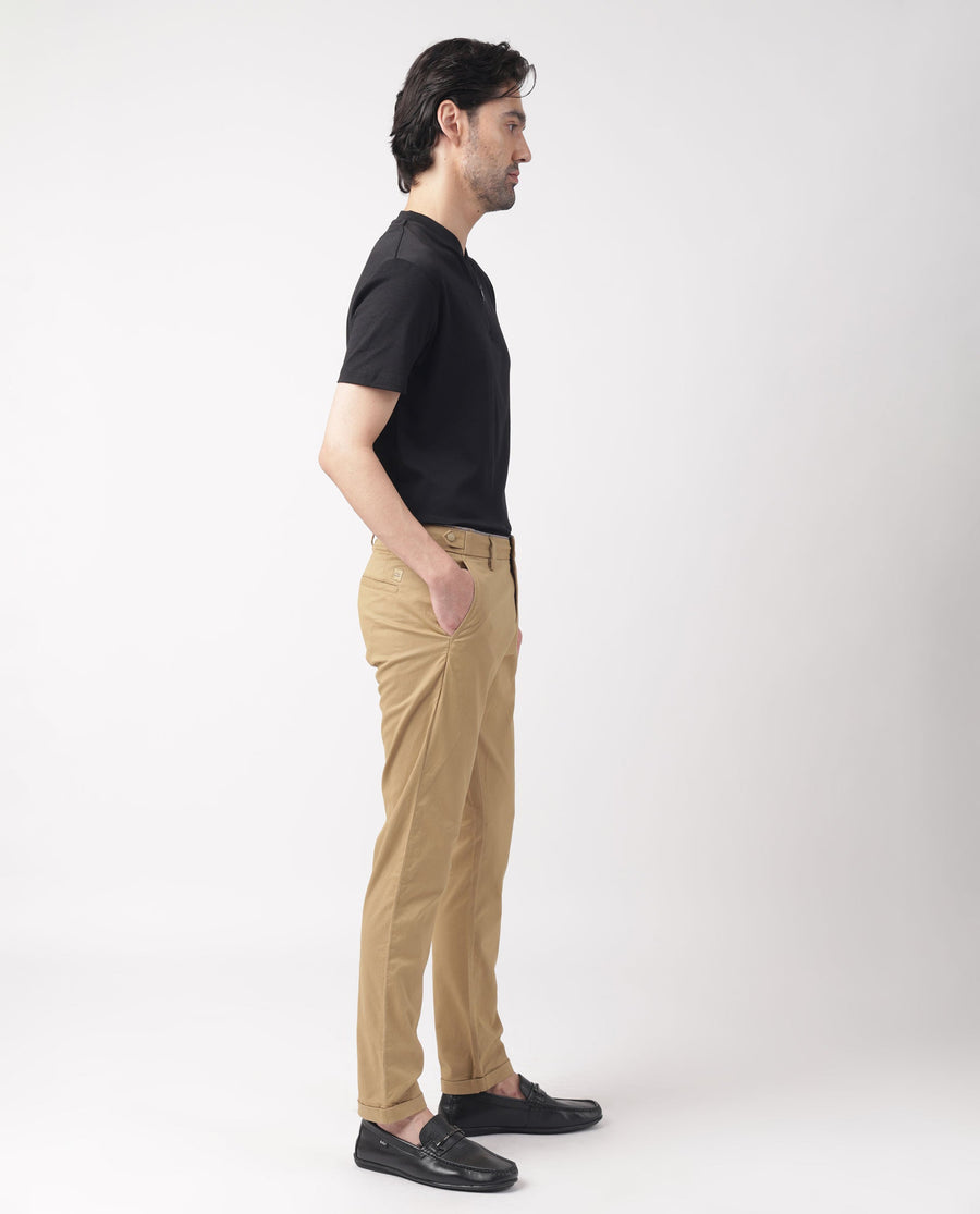 Rare Rabbit Men's Trews-1 Khaki Cotton Plain Regular Fit Trouser