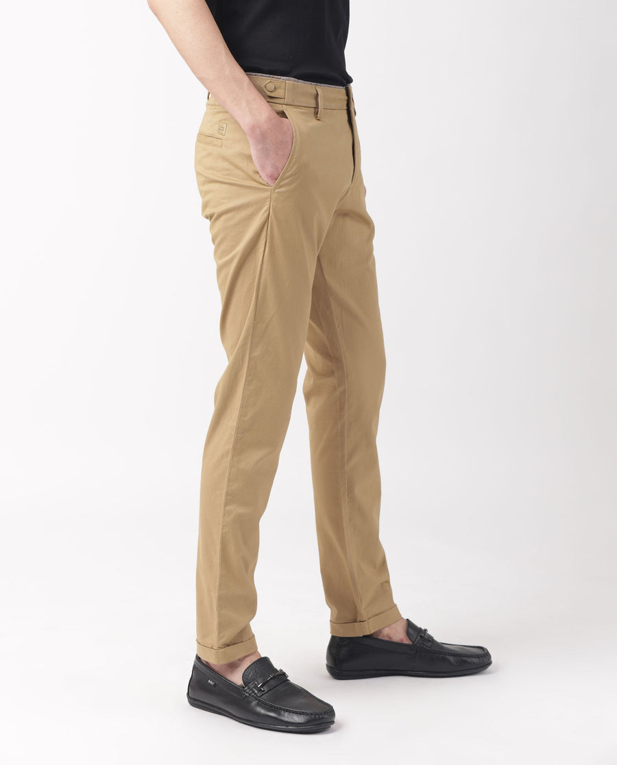 Rare Rabbit Men's Trews-1 Khaki Cotton Plain Regular Fit Trouser