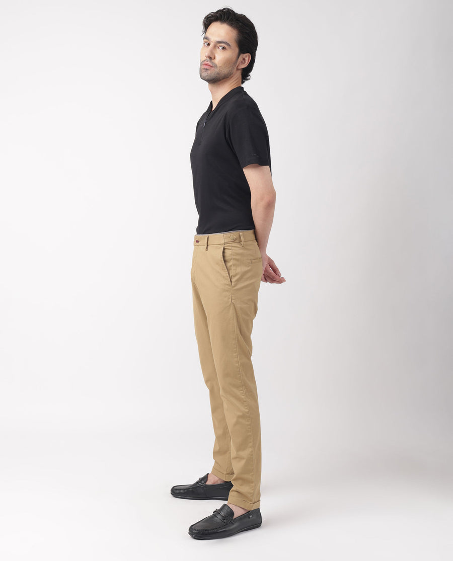 Rare Rabbit Men's Trews-1 Khaki Cotton Plain Regular Fit Trouser