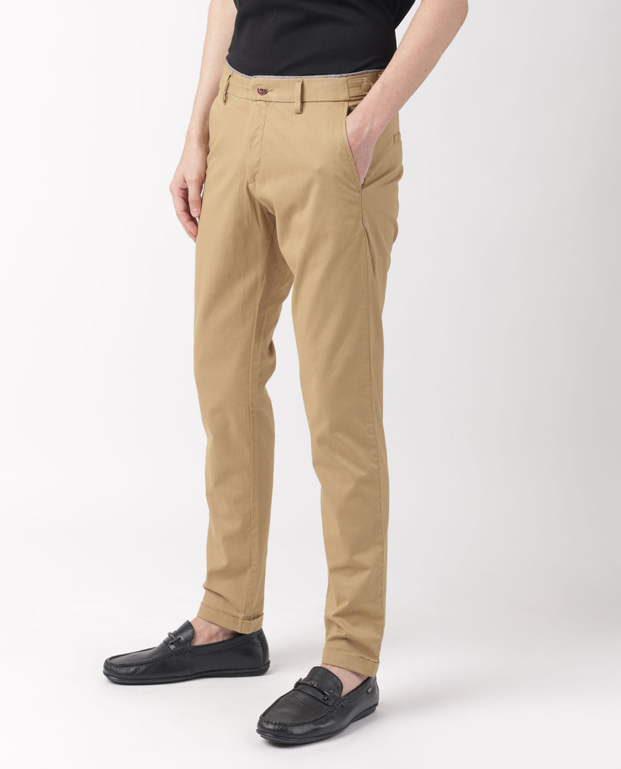 Rare Rabbit Men's Trews-1 Khaki Cotton Plain Regular Fit Trouser