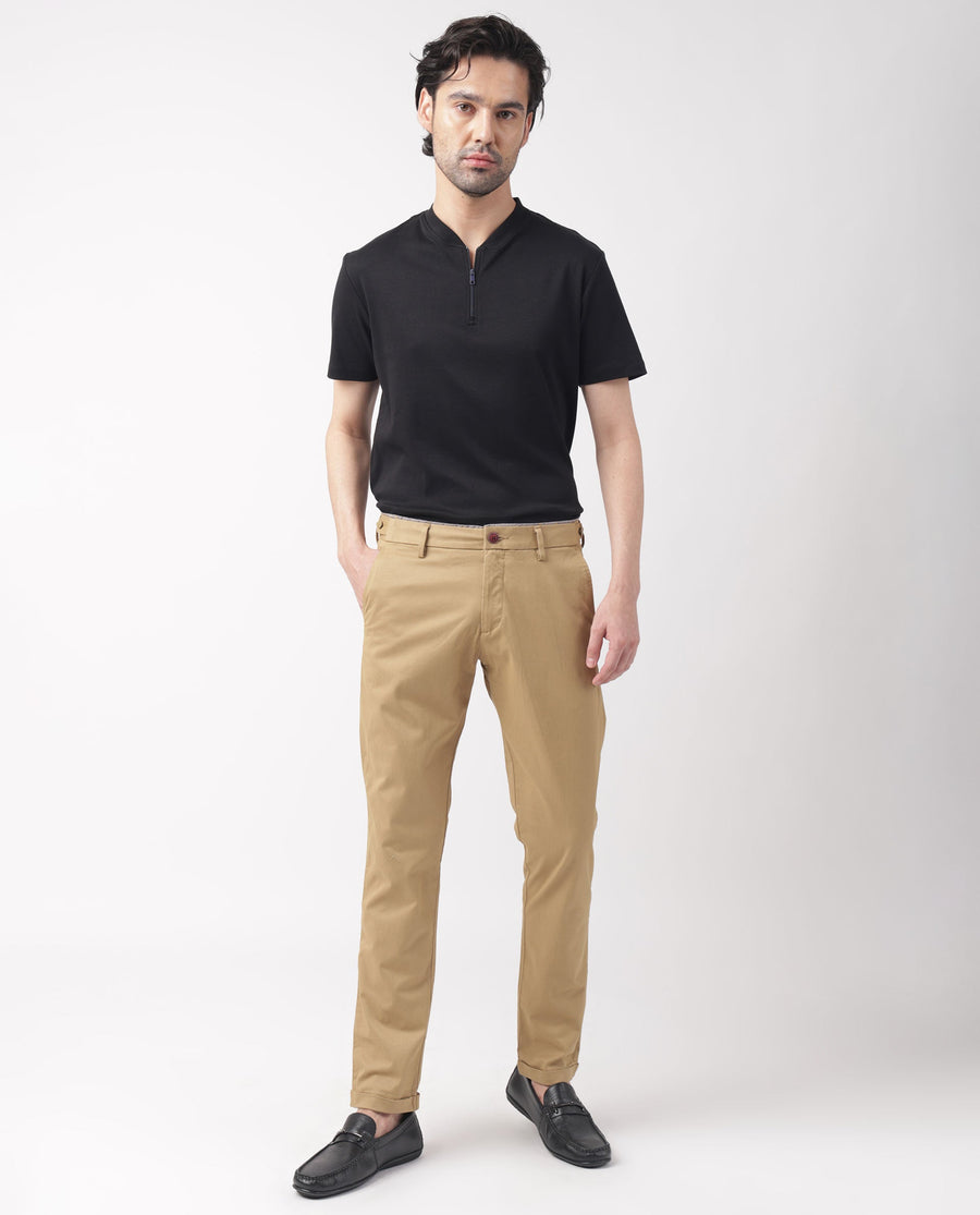 Rare Rabbit Men's Trews-1 Khaki Cotton Plain Regular Fit Trouser