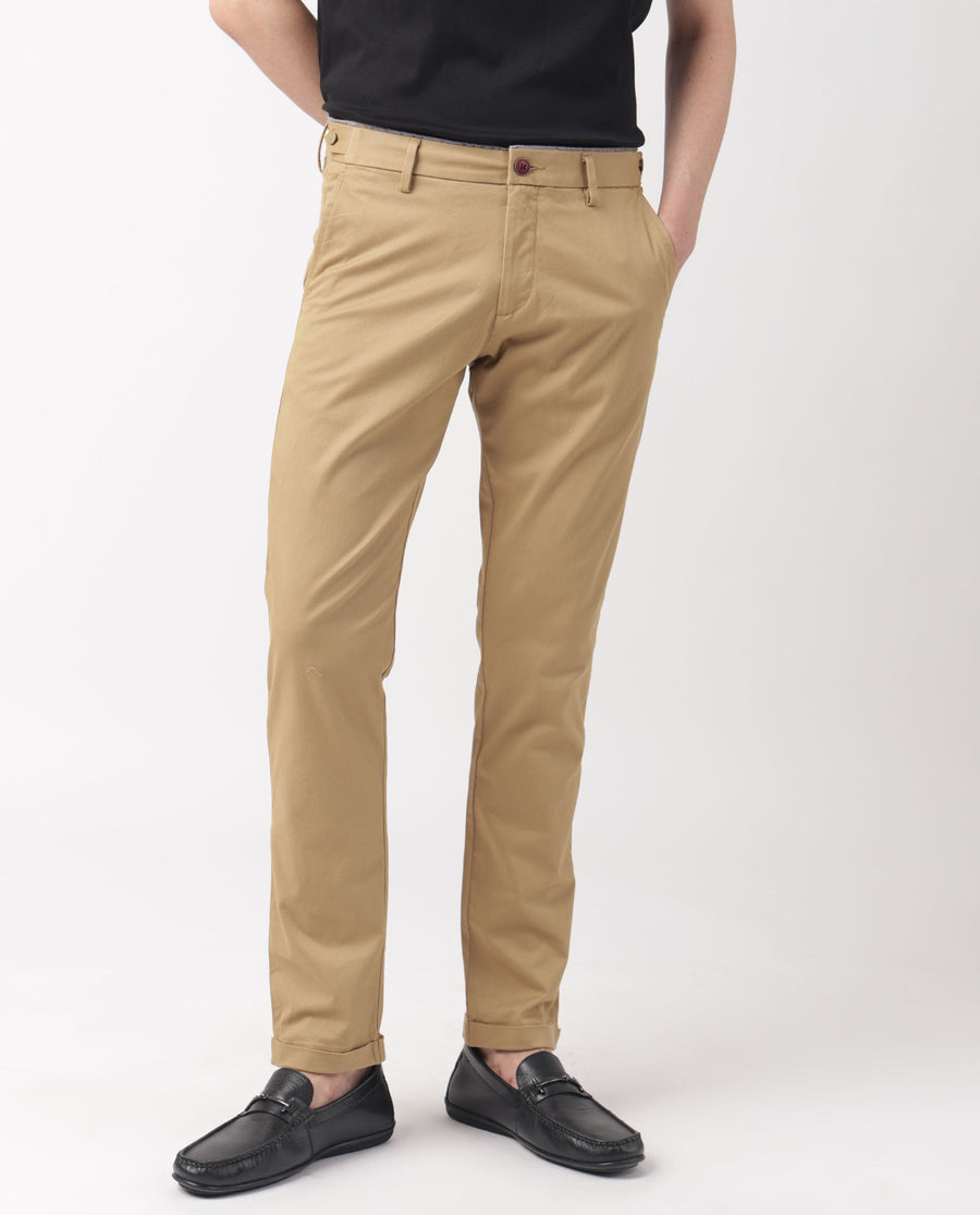 Rare Rabbit Men's Trews-1 Khaki Cotton Plain Regular Fit Trouser