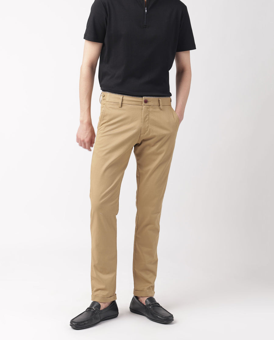 Rare Rabbit Men's Trews-1 Khaki Cotton Plain Regular Fit Trouser