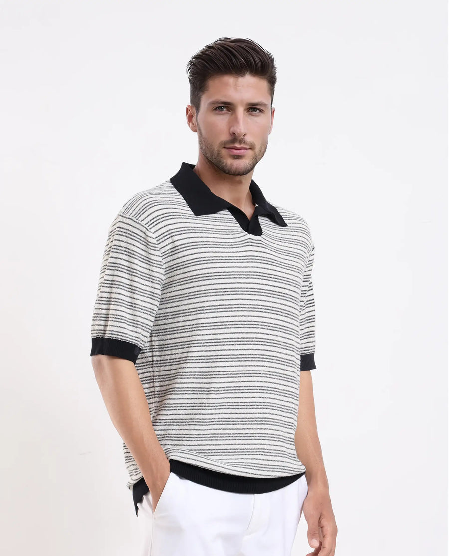 Rare Rabbit Men's Trin - Black Cotton Plain Regular Fit Half Sleeve Polo