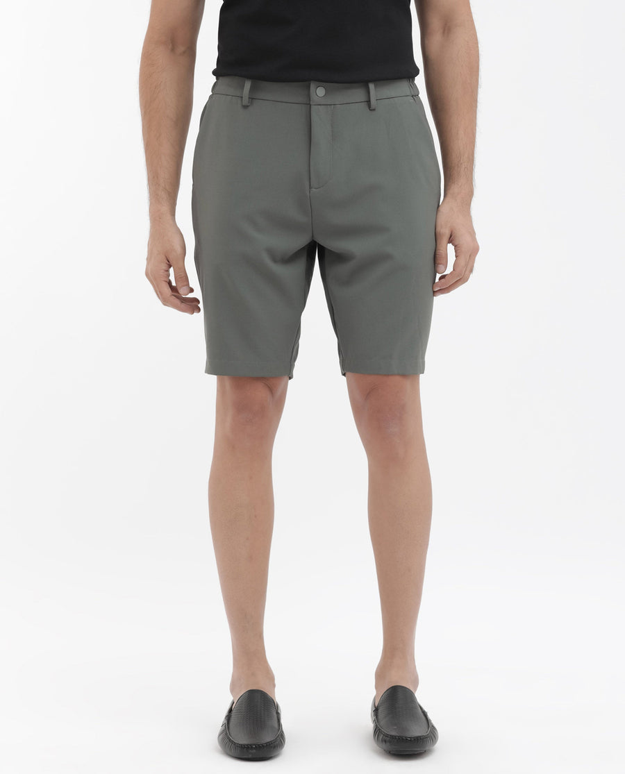 Rare Rabbit Men's Trip-1 Green Cotton Plain Regular Fit Shorts