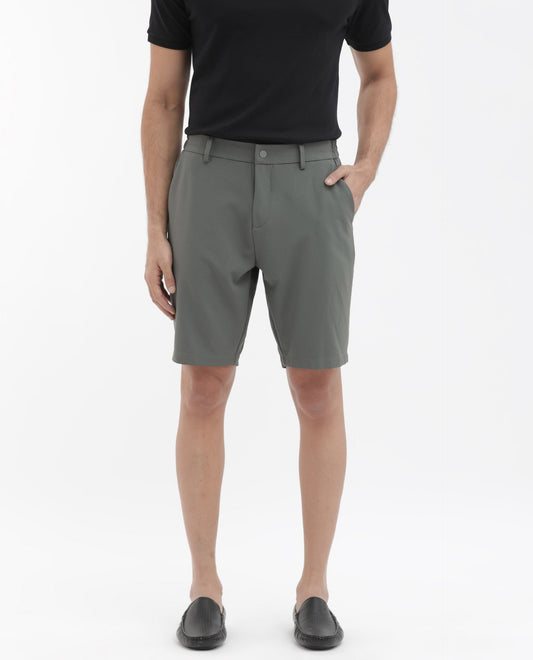Rare Rabbit Men's Trip-1 Green Cotton Plain Regular Fit Shorts