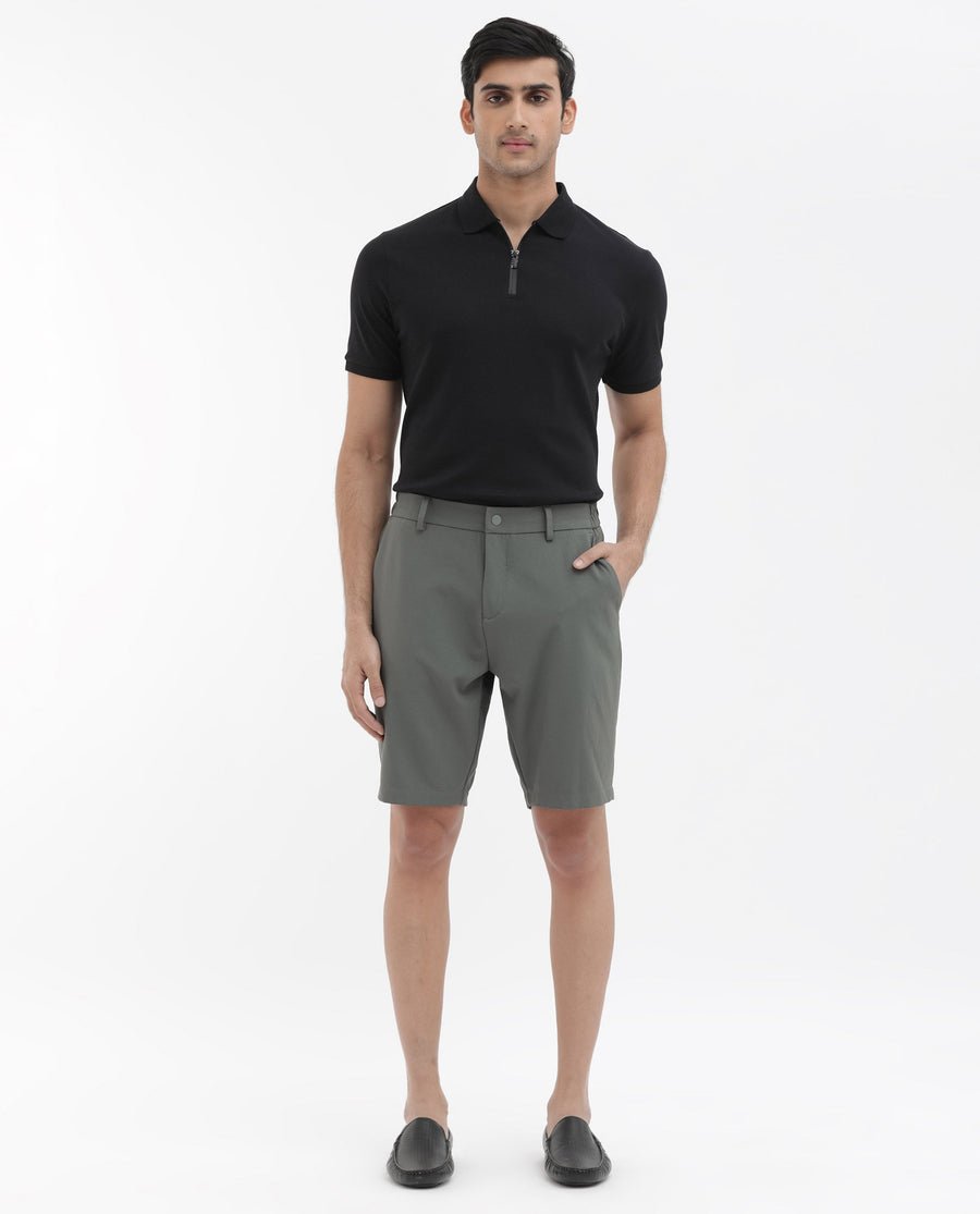 Rare Rabbit Men's Trip-1 Green Cotton Plain Regular Fit Shorts
