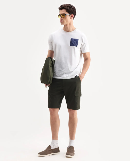 Rare Rabbit Men Tripco-Aw25 Dark Green Polyester Blend Plain Relaxed Fit Shorts
