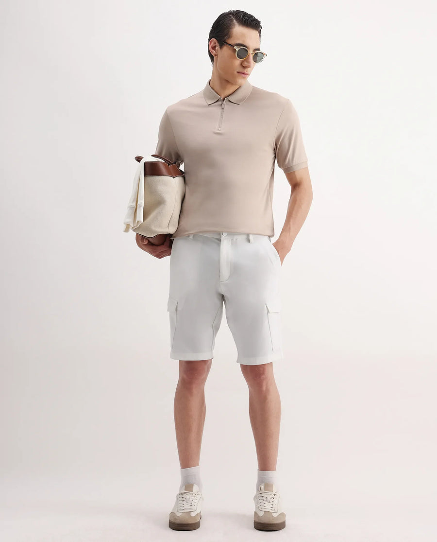 Rare Rabbit Men's Tripco-Aw25 White Polyester Blend Plain Relaxed Fit Shorts