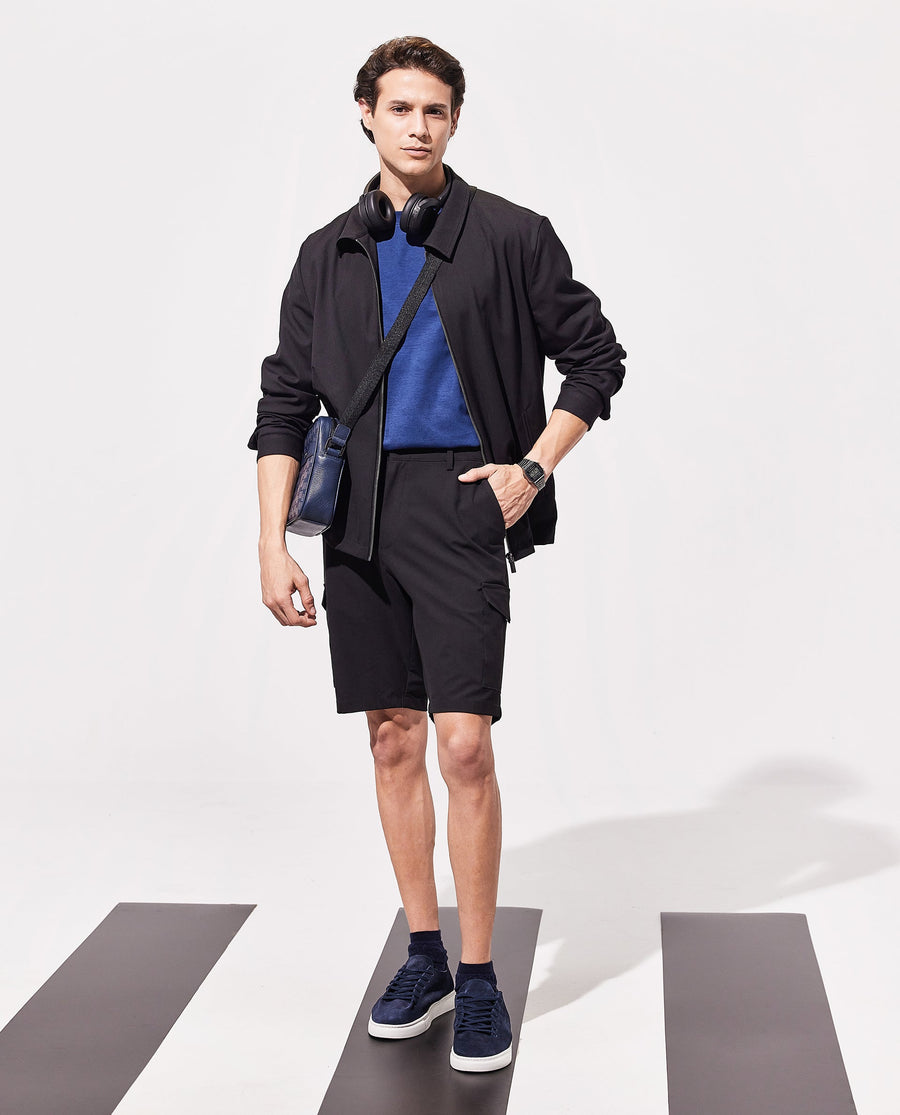 Rare Rabbit Men's Tripco Black Polyester Blend Plain Relaxed Fit Shorts