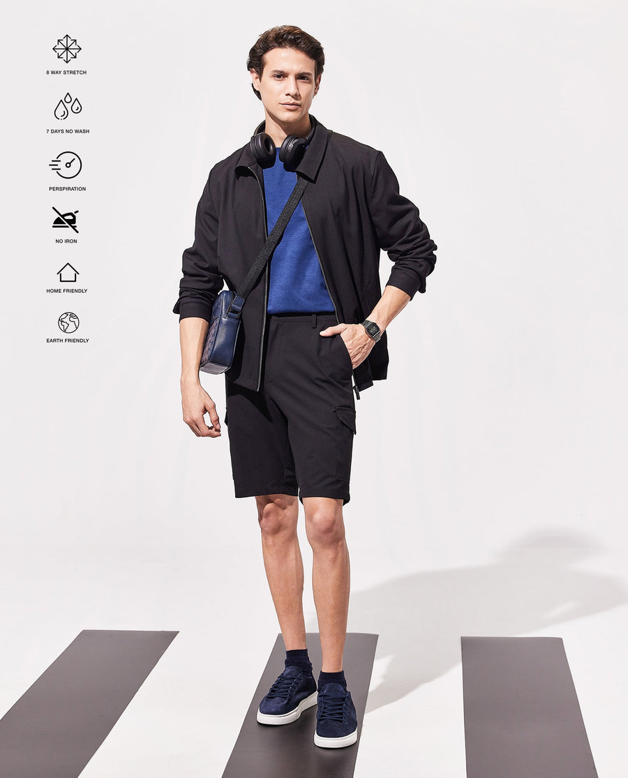 Rare Rabbit Men's Tripco Black Polyester Blend Plain Relaxed Fit Shorts