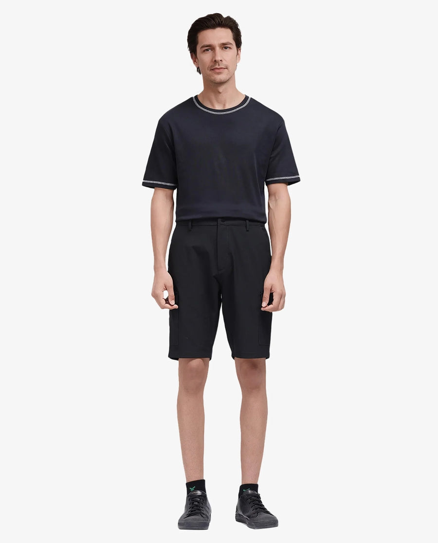 Rare Rabbit Men's Tripco Black Polyester Blend Plain Relaxed Fit Shorts