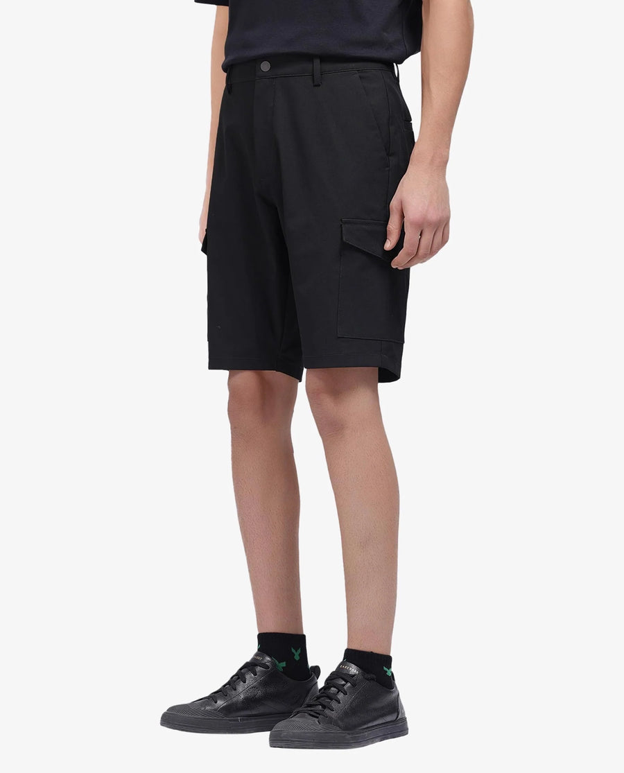 Rare Rabbit Men's Tripco Black Polyester Blend Plain Relaxed Fit Shorts