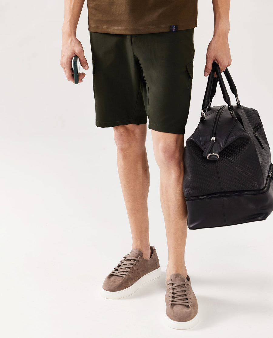 Rare Rabbit Men's Tripco Olive Polyester Blend Plain Relaxed Fit Shorts
