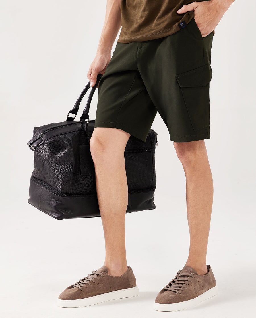 Rare Rabbit Men's Tripco Olive Polyester Blend Plain Relaxed Fit Shorts