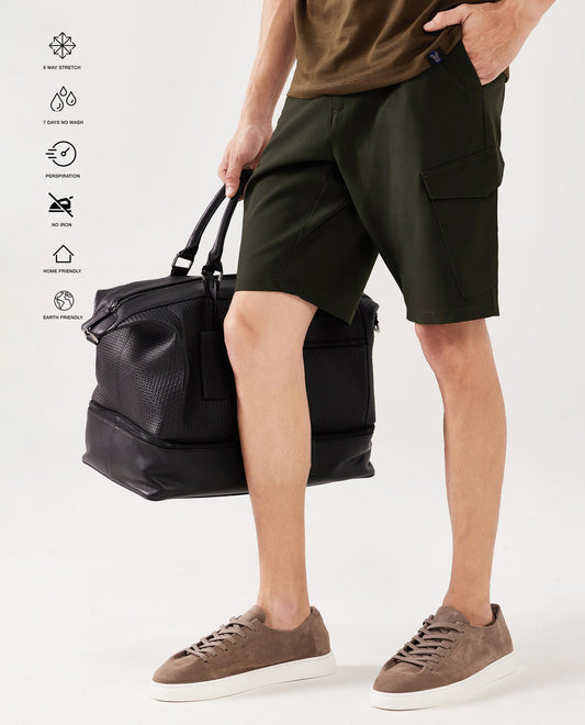 Rare Rabbit Men's Tripco Olive Polyester Blend Plain Relaxed Fit Shorts