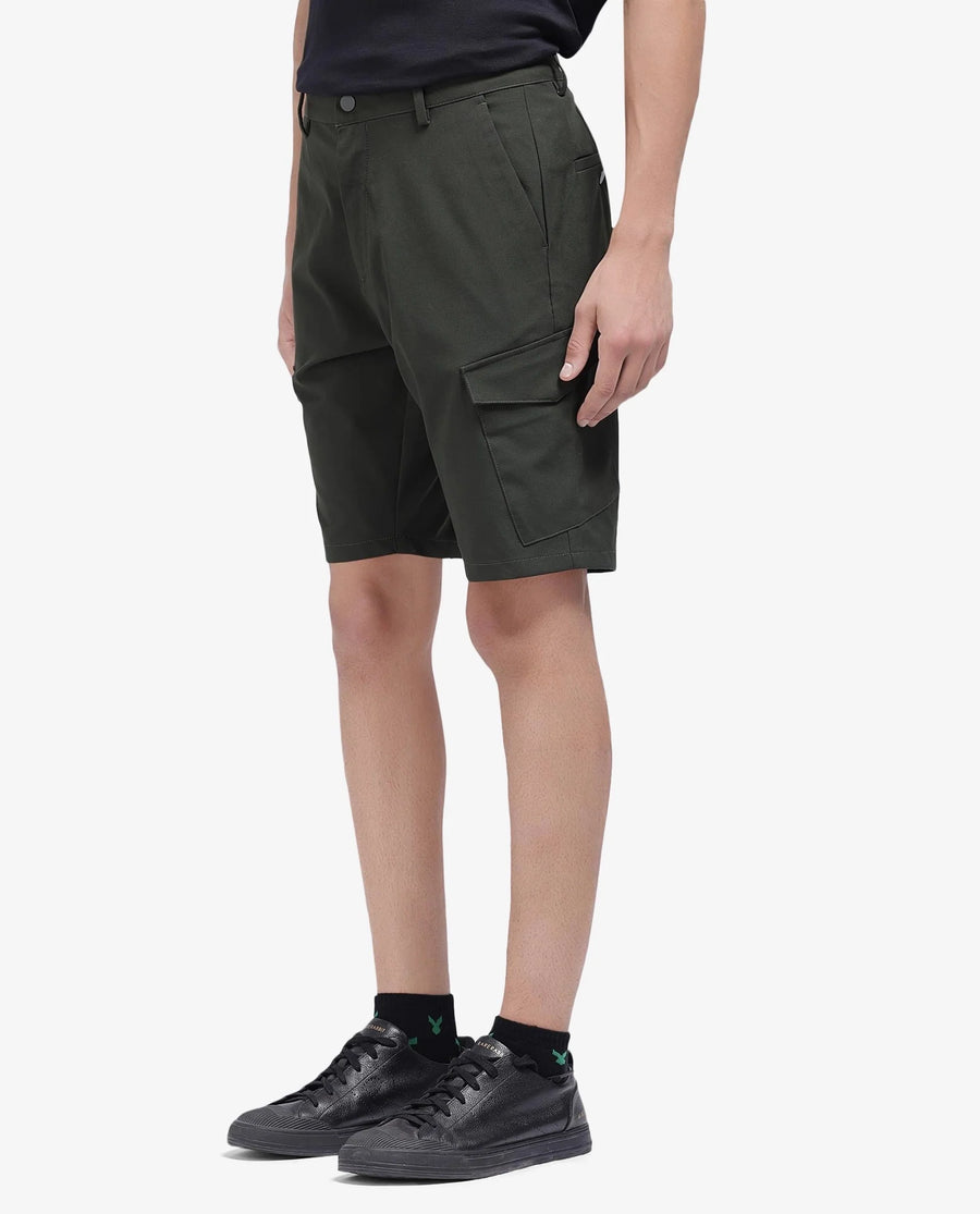 Rare Rabbit Men's Tripco Olive Polyester Blend Plain Relaxed Fit Shorts