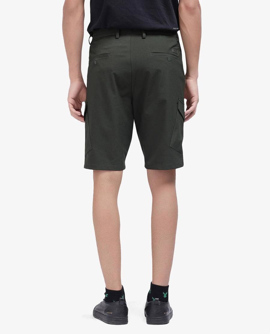 Rare Rabbit Men's Tripco Olive Polyester Blend Plain Relaxed Fit Shorts