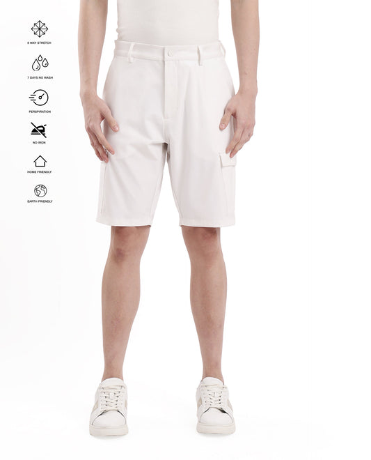 Rare Rabbit Men's Tripco White Polyester Blend Plain Relaxed Fit Shorts