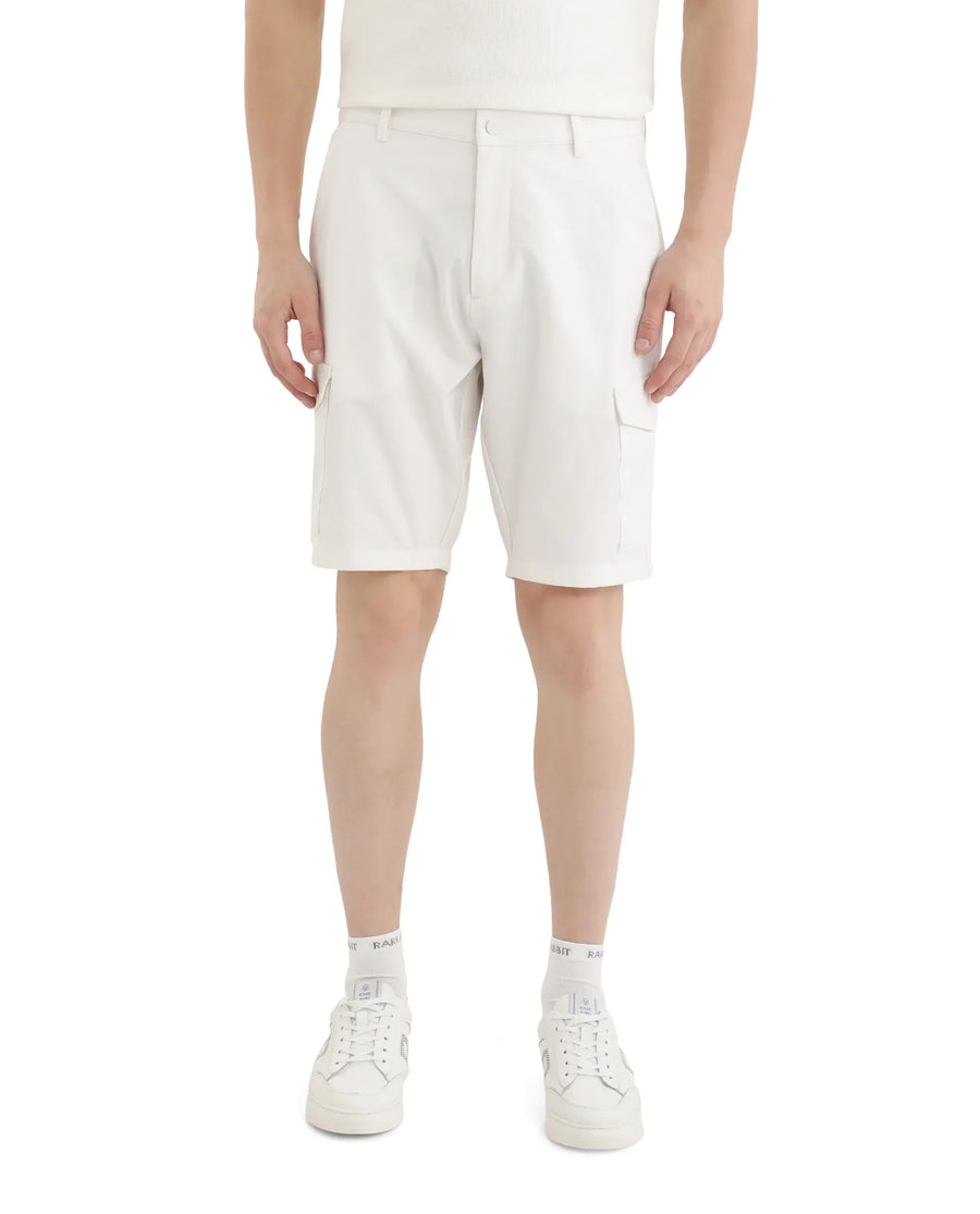 Rare Rabbit Men's Tripco White Polyester Blend Plain Relaxed Fit Shorts