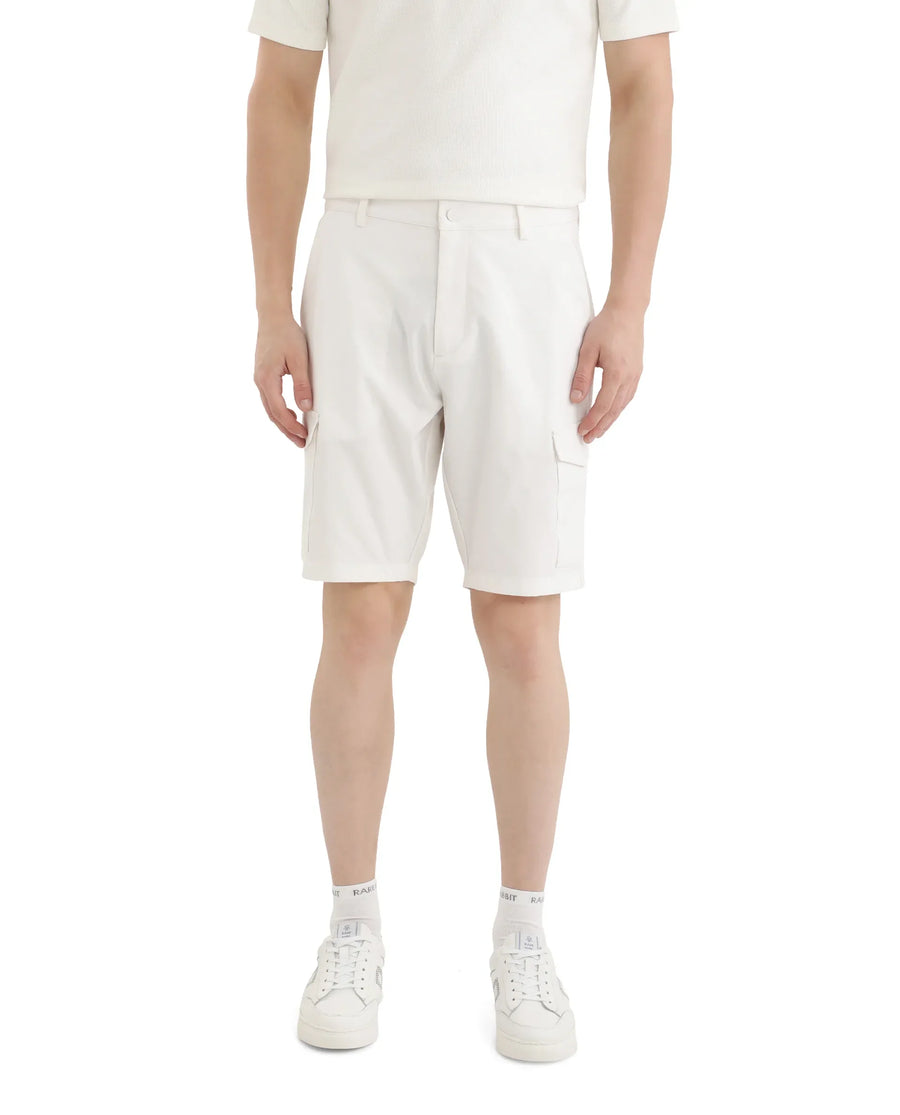Rare Rabbit Men's Tripco White Polyester Blend Plain Relaxed Fit Shorts