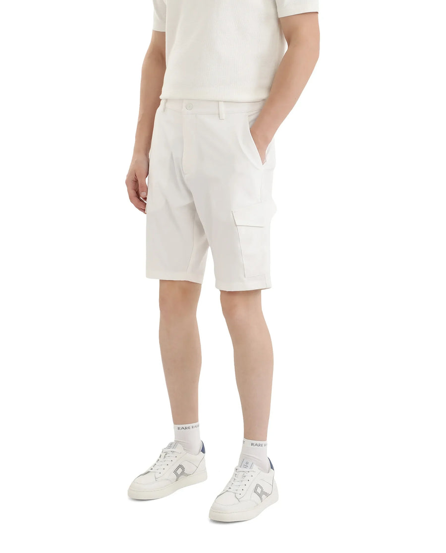 Rare Rabbit Men's Tripco White Polyester Blend Plain Relaxed Fit Shorts