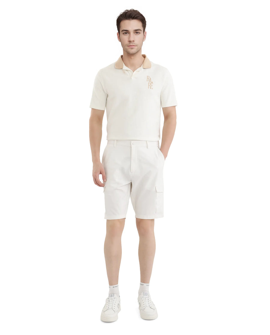 Rare Rabbit Men's Tripco White Polyester Blend Plain Relaxed Fit Shorts