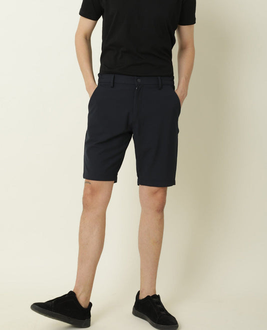Rare Rabbit Men's Trip Navy Polyester Plain Relaxed Fit Shorts