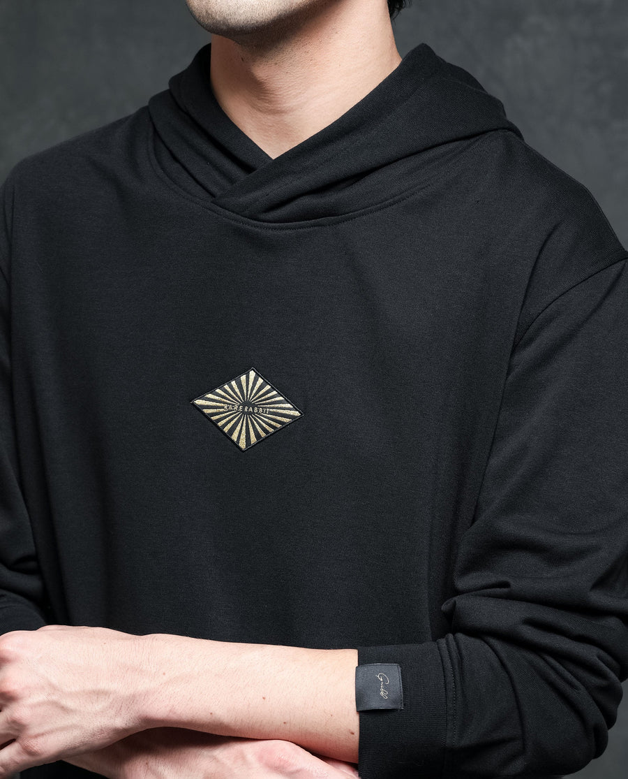 Rare Rabbit Men's Trivial Black Cotton Plain Regular Fit Full Sleeve Hooded Sweatshirt