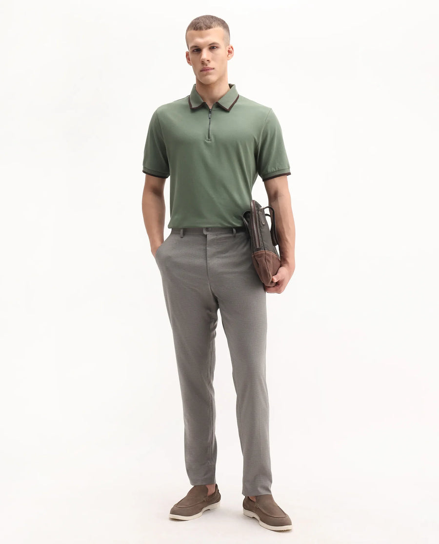 Rare Rabbit Men's Trog Dark Green Cotton Blend Plain Regular Fit Half Sleeve Polo