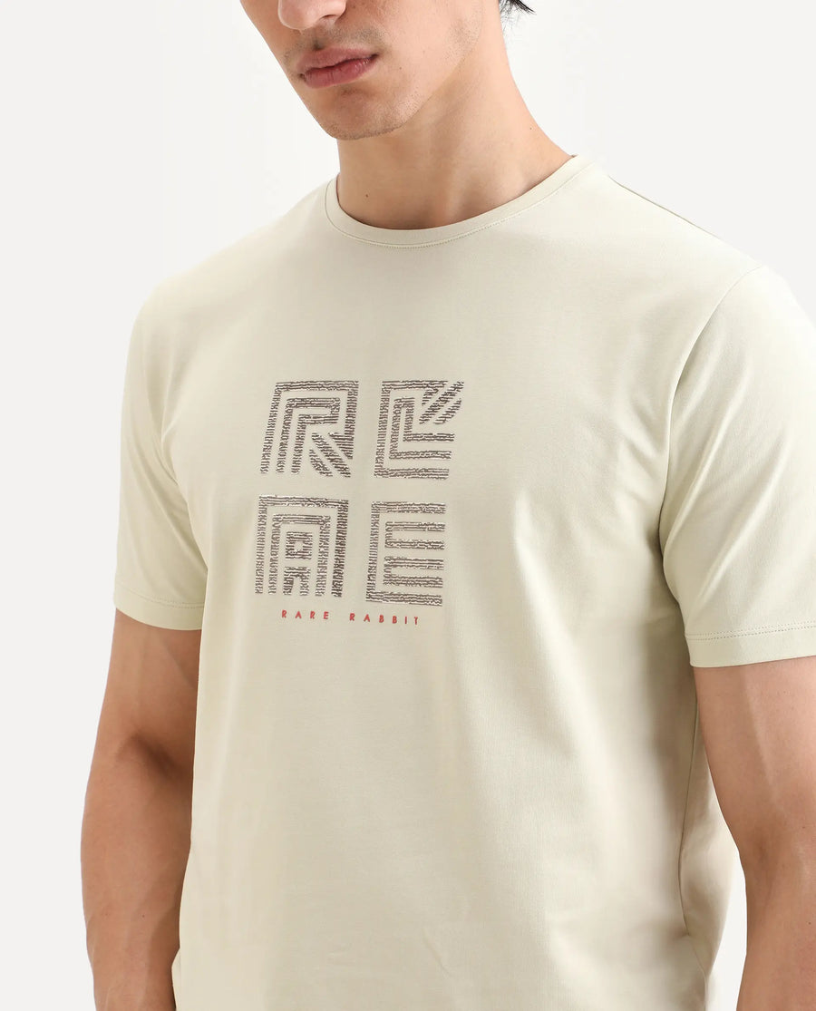 Rare Rabbit Men's Trov Pastel Green Cotton Blend Fabric Half Sleeve Crew Neck Regular Fit Graphic Print T-Shirt