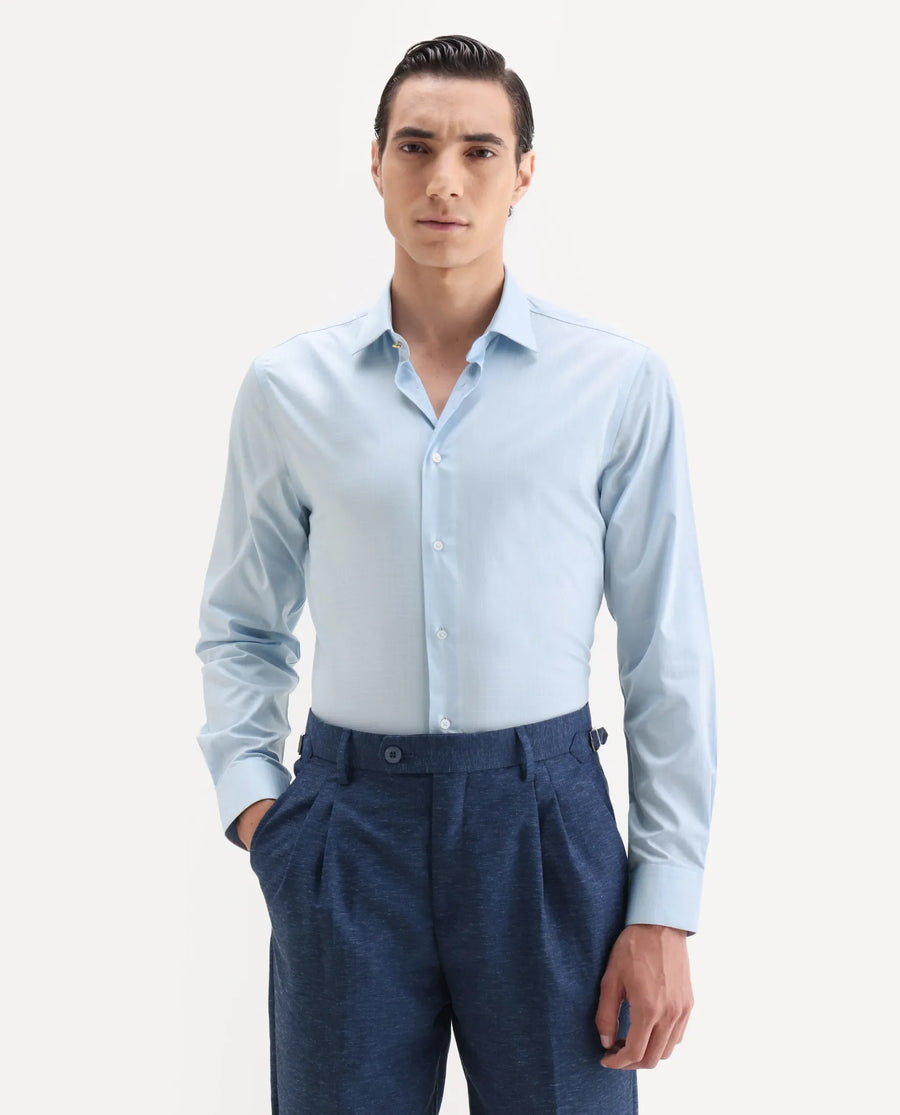 Rare Rabbit Men's Truc Blue Cotton Fabric Full Sleeve Regular Fit Plain Shirt